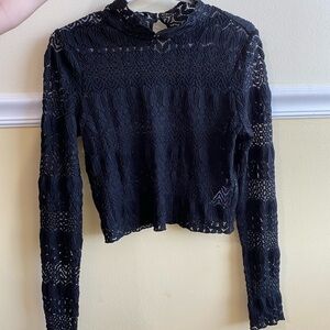 Hurley Black Lace-Textured Long Sleeve Top